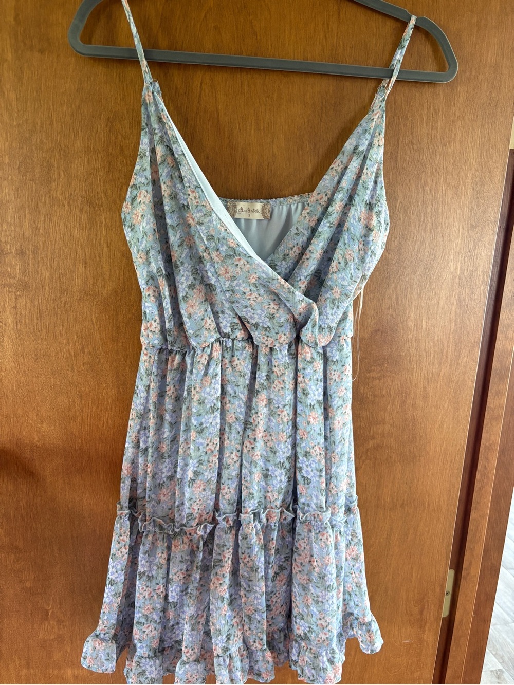 Altar'd State Pastel Blue Floral Spaghetti-Strap Mini Dress